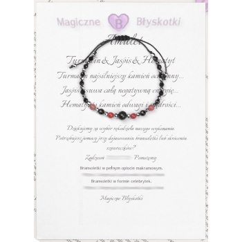 Bransoletka celebrytka czarny TURMALIN JASPIS HEMATYT ochrona i energia